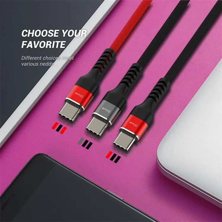 USB A to Type-C fast charging data cable in black or red with length options from 0.25 to 2 metres