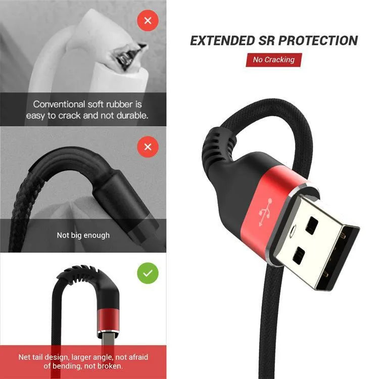 USB A to Type-C fast charging data cable in black or red with length options from 0.25 to 2 metres
