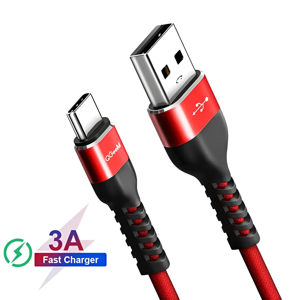USB A to Type-C fast charging data cable in black or red with length options from 0.25 to 2 metres