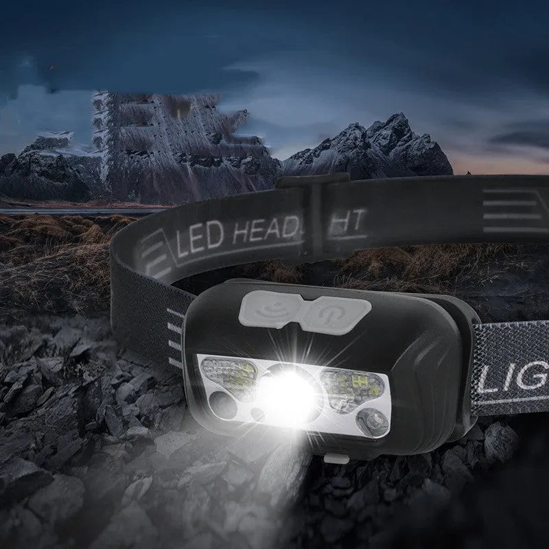 Black sensor headlight with LED, showing wave control sensor and USB charging port.
