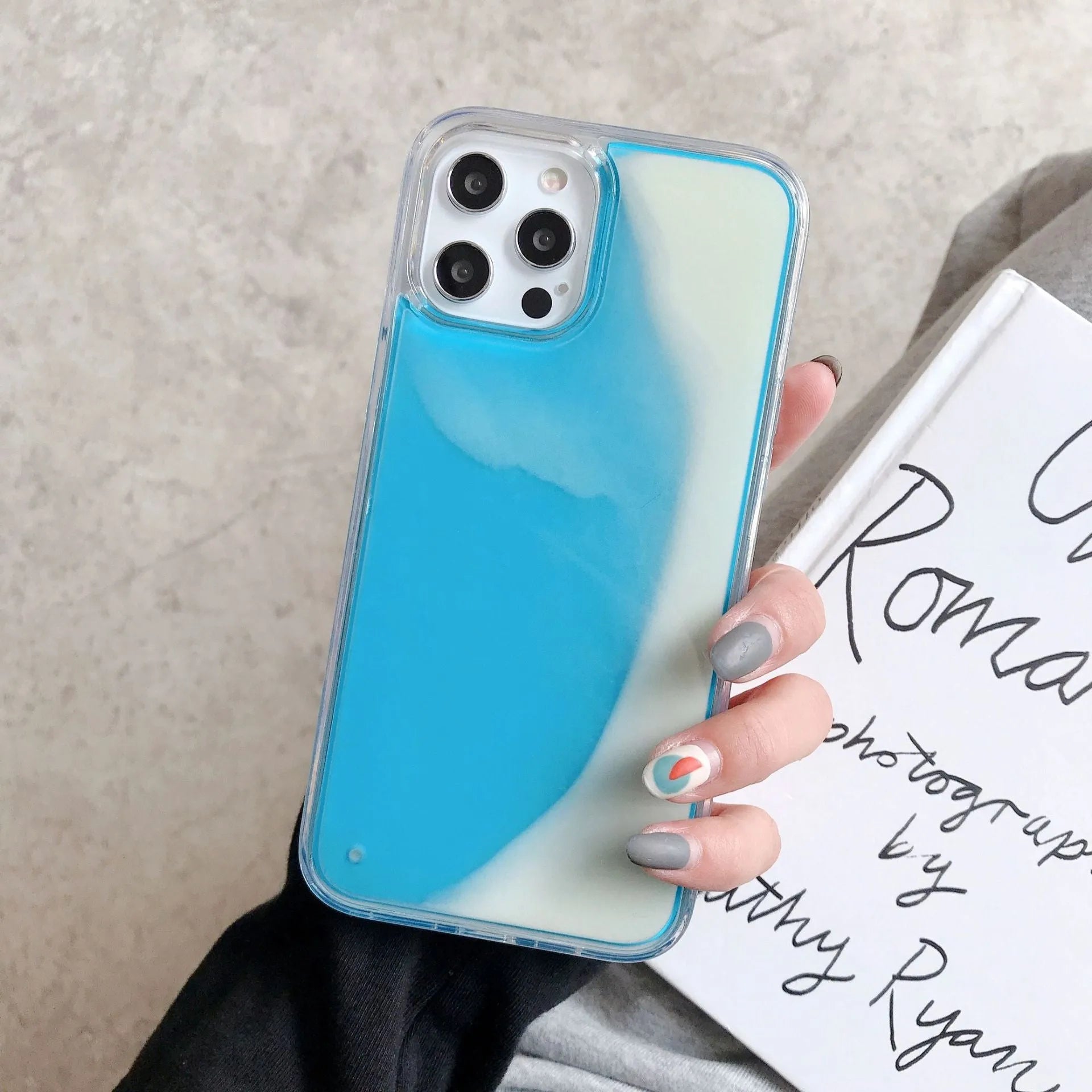 Candy Luminous Quicksand TPU+PC mobile phone case back cover in solid colour with glowing effect