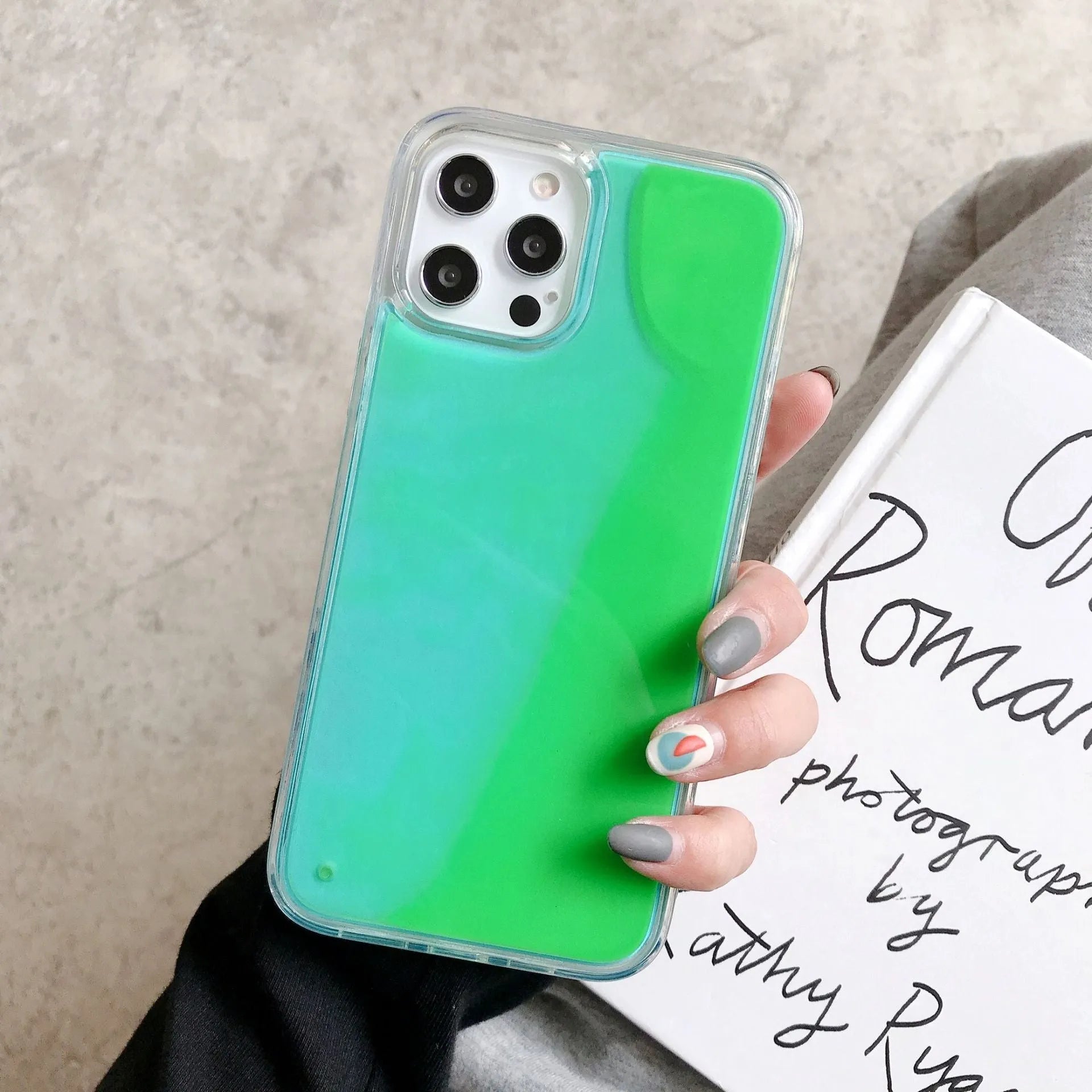 Candy Luminous Quicksand TPU+PC mobile phone case back cover in solid colour with glowing effect