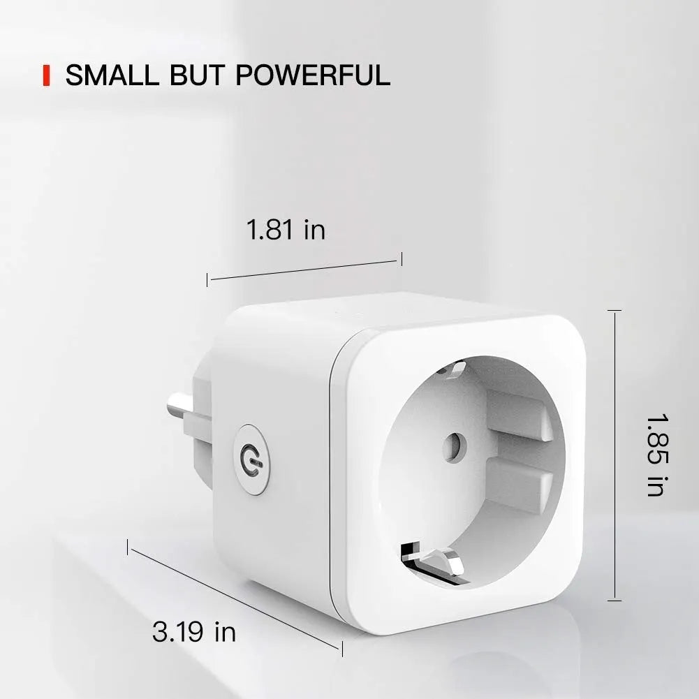 White 16A WiFi smart socket with power meter, EU plug type, compact rectangular design, PC shell