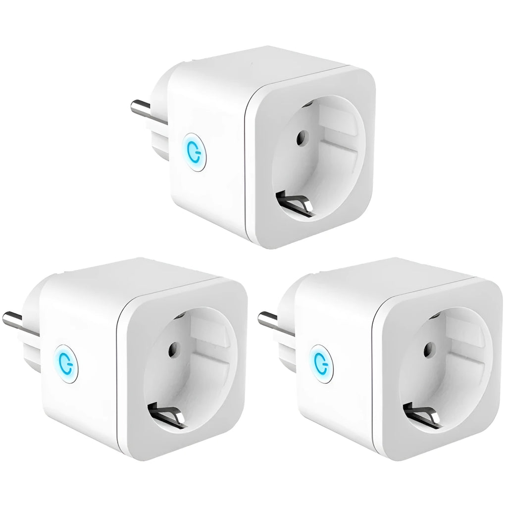 White 16A WiFi smart socket with power meter, EU plug type, compact rectangular design, PC shell