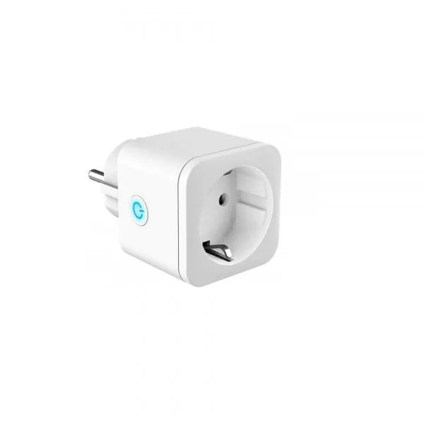 White 16A WiFi smart socket with power meter, EU plug type, compact rectangular design, PC shell