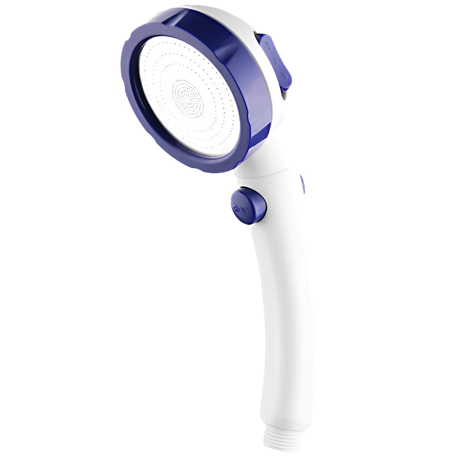 ABS plastic handheld shower head with universal 4-point fitting in electroplating, UV, white or blue finish
