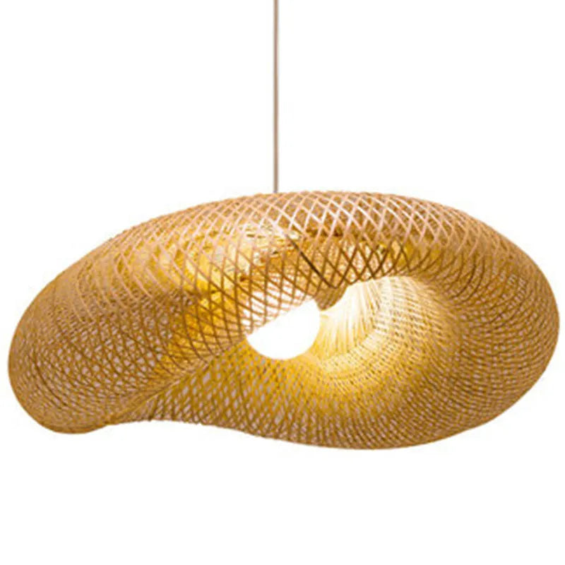 Chinese Zen style bamboo chandelier lamp with a 40cm diameter shell.