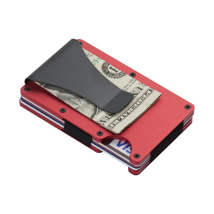 Aluminium alloy card holder wallet with 12-card capacity and 8mm geometric body in carbon fibre black