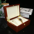 Brown MDF custom packaging box with gloss paint finish and silk screen print, 18x13.5x8.5cm, for watch and jewellery storage