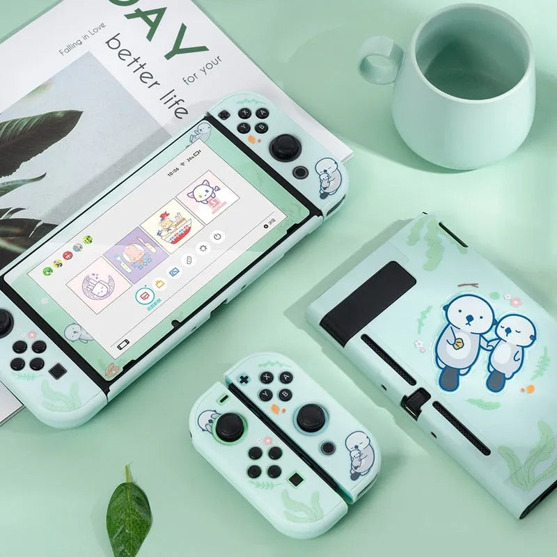 Sea otter design Nintendo Switch protective case with PC hard shell and silicone grip