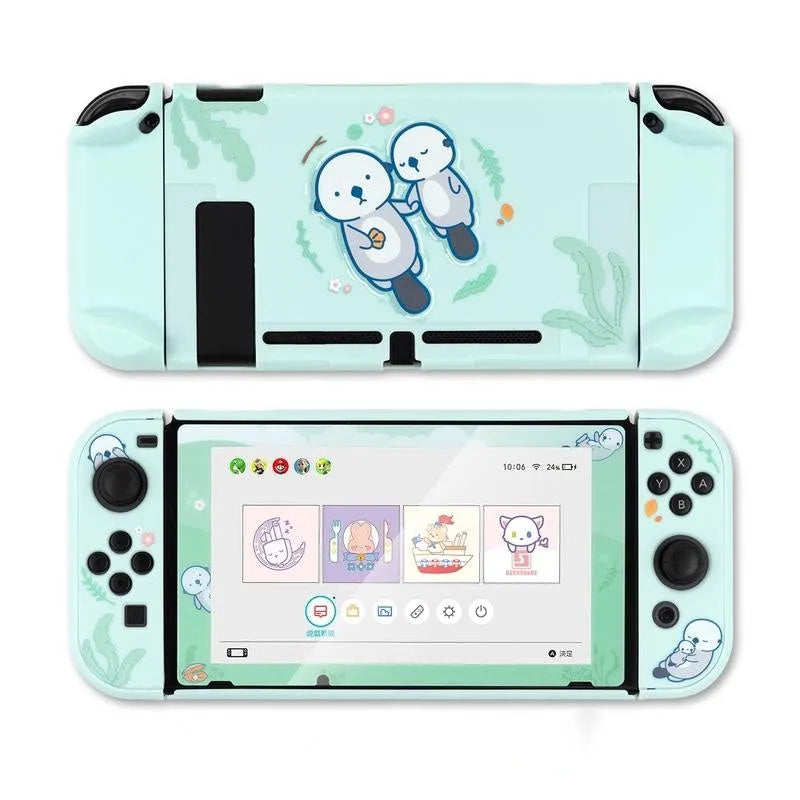 Sea otter design Nintendo Switch protective case with PC hard shell and silicone grip