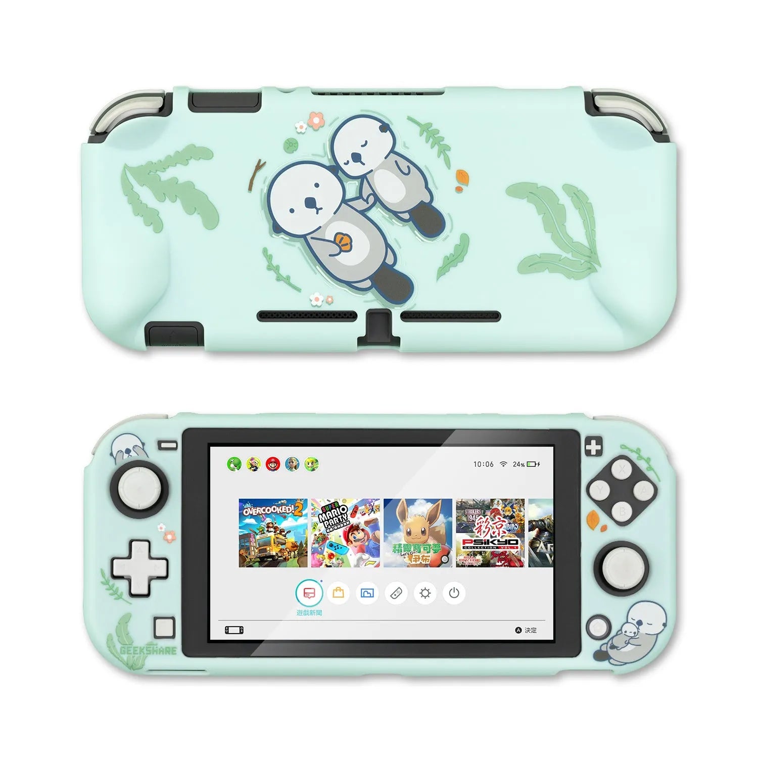 Sea otter design Nintendo Switch protective case with PC hard shell and silicone grip