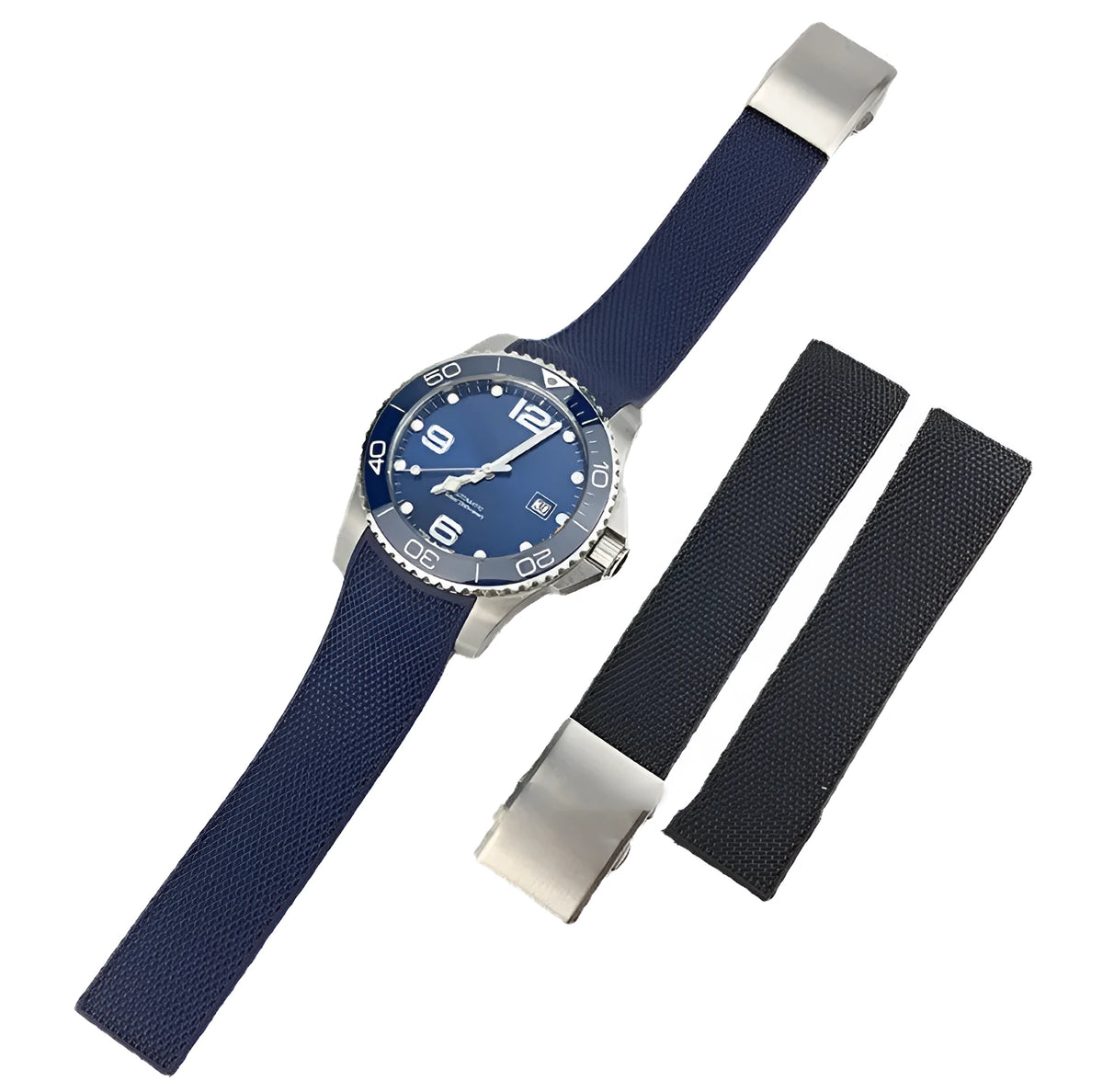 Black rubber watch strap with male adapter Concas L3.742 644 for 21mm bracelet length