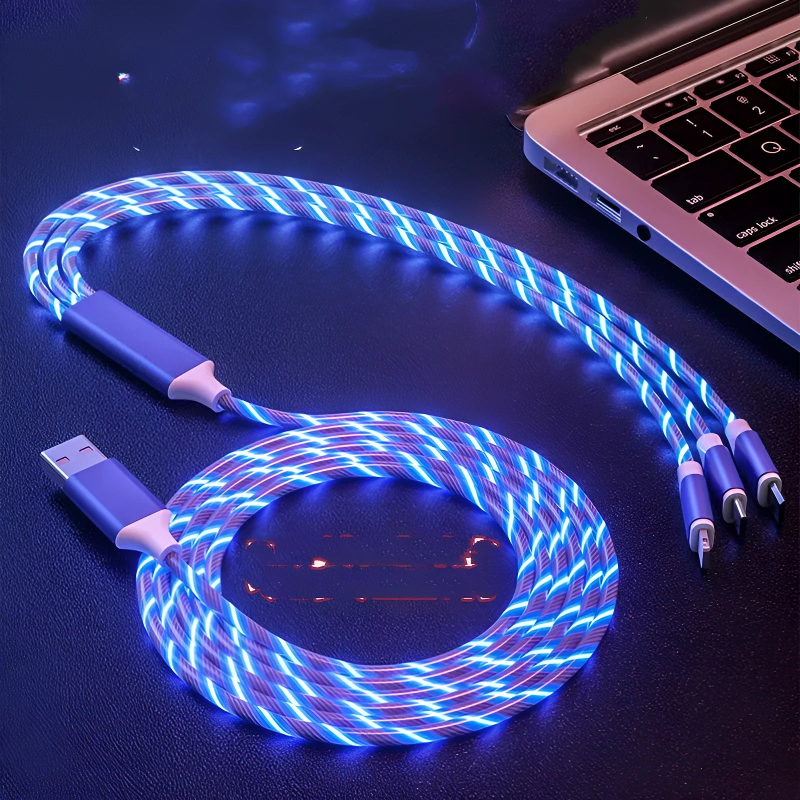 USB streamer data cable with three branch connectors in colourful style at 1.25m length