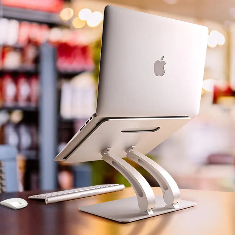 Folding aluminium alloy laptop computer stand bracket in gray with cooling base design