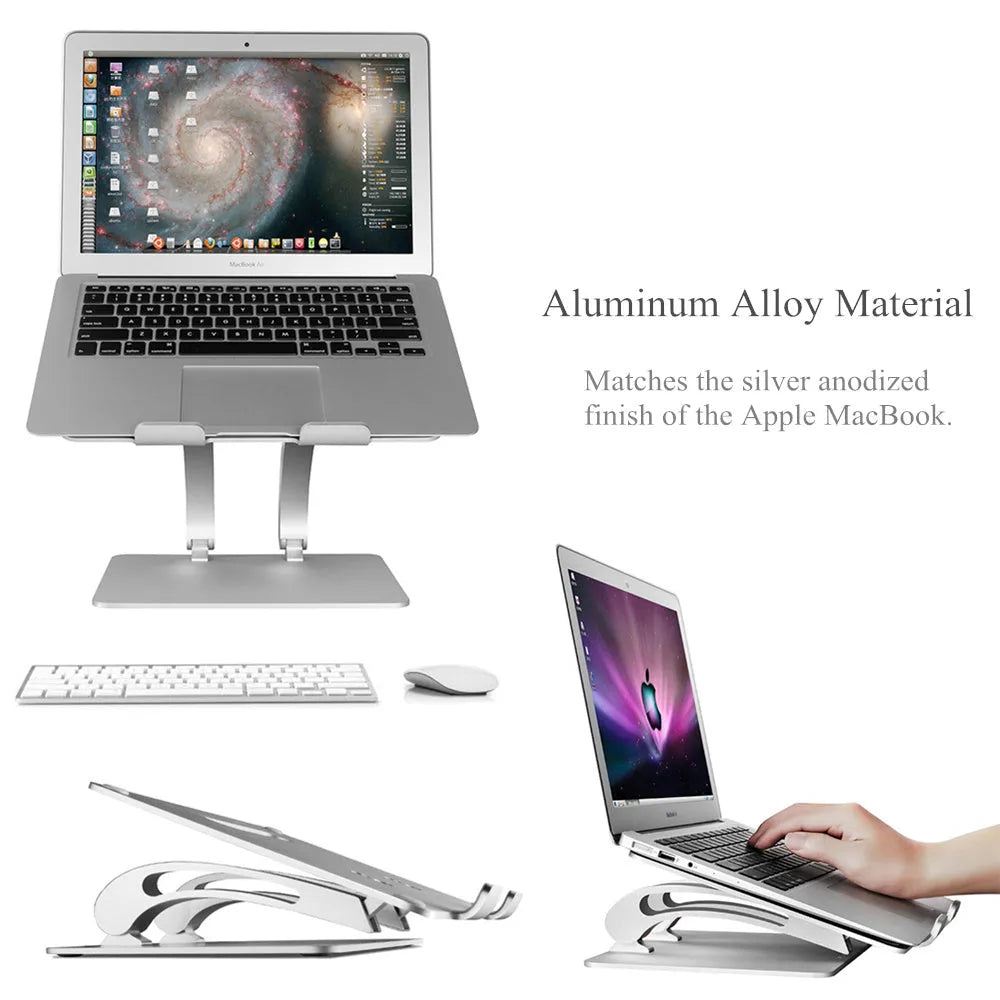Folding aluminium alloy laptop computer stand bracket in gray with cooling base design