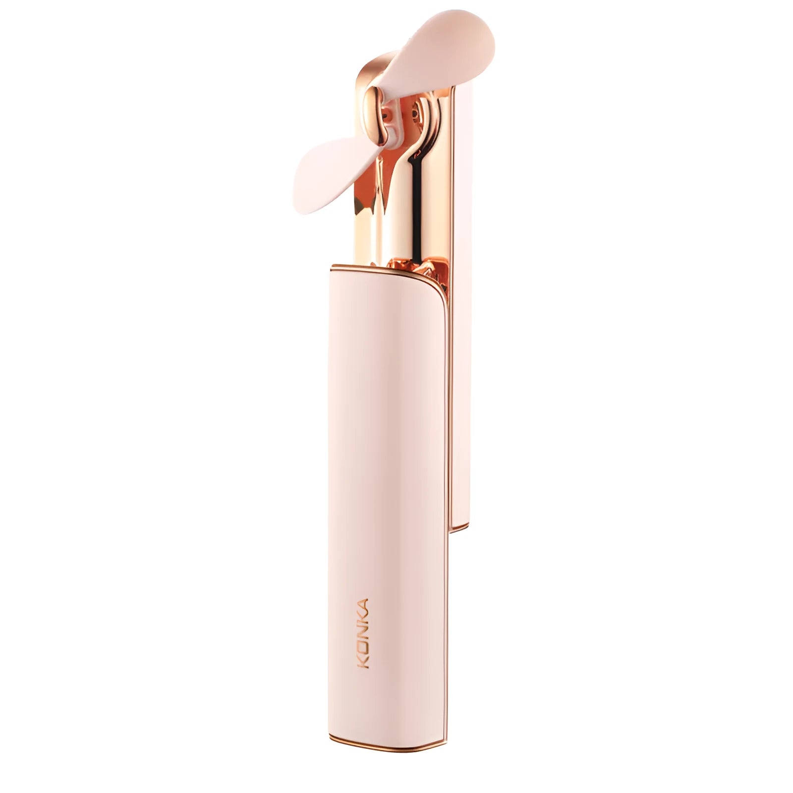 Pink portable handheld folding fan with shaking head and USB charging port