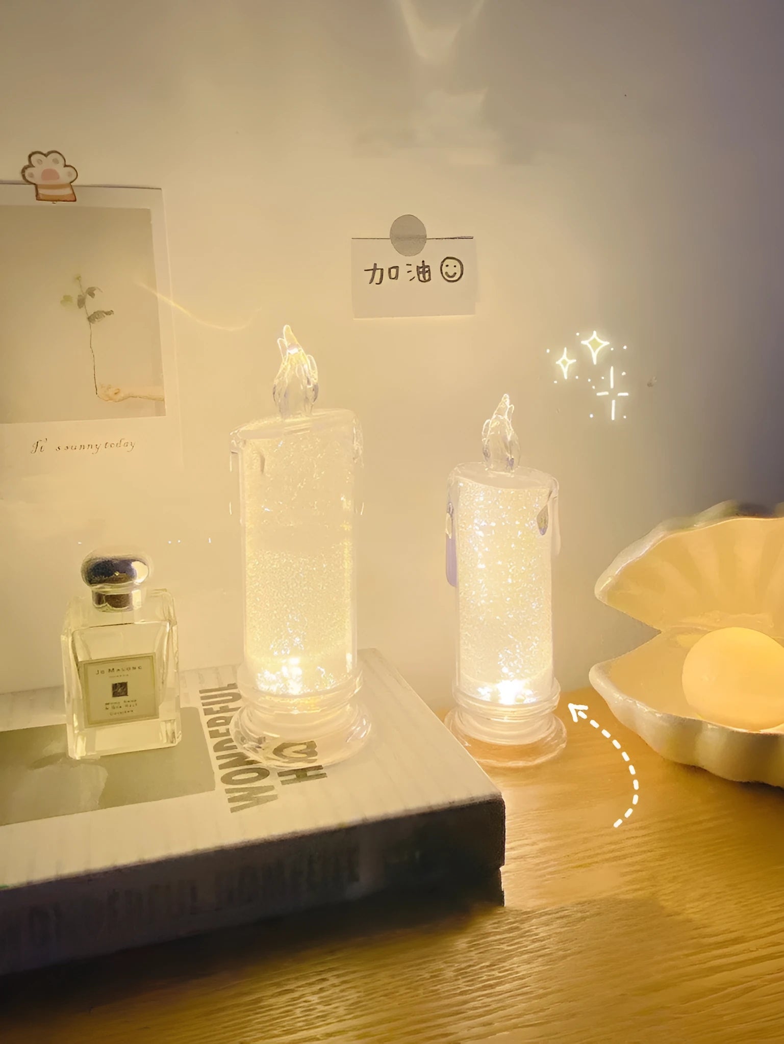 LED bedside atmosphere lamp showing simulation candle and message board style options with lamp holder and erasable pen