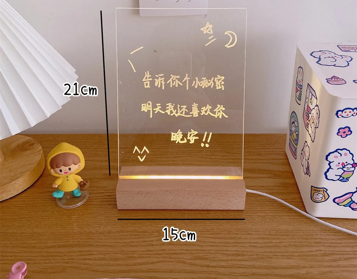 LED bedside atmosphere lamp showing simulation candle and message board style options with lamp holder and erasable pen