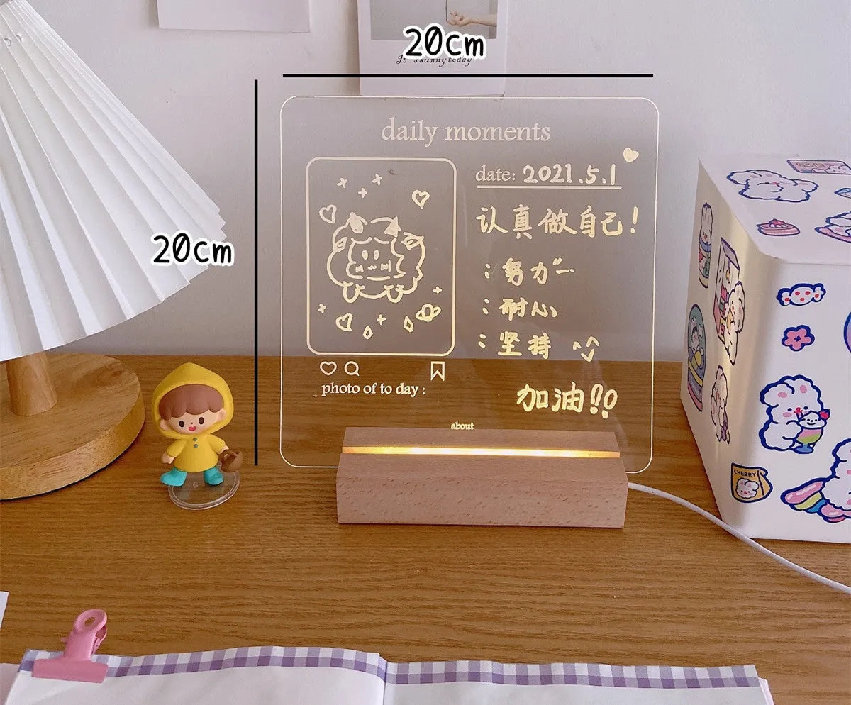 LED bedside atmosphere lamp showing simulation candle and message board style options with lamp holder and erasable pen