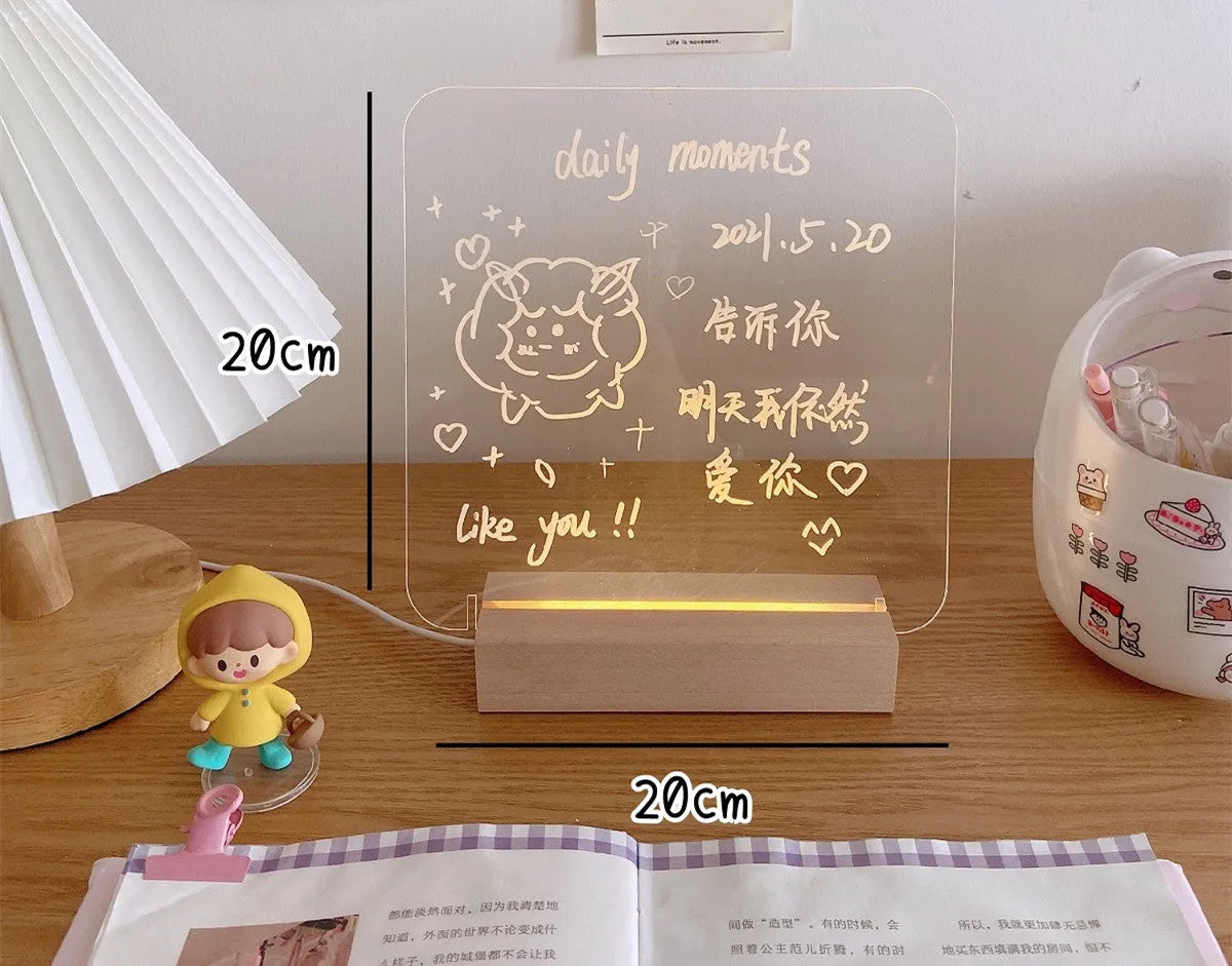 LED bedside atmosphere lamp showing simulation candle and message board style options with lamp holder and erasable pen
