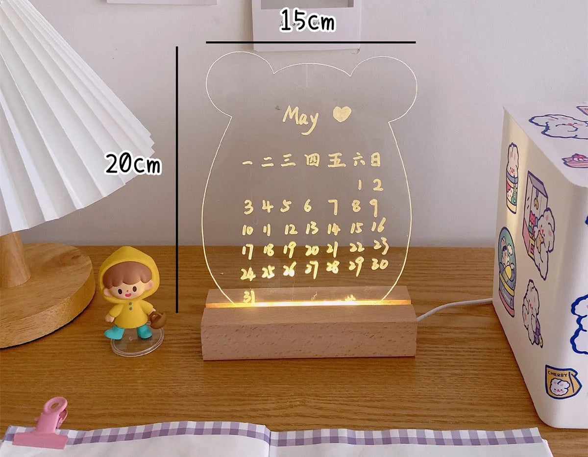 LED bedside atmosphere lamp showing simulation candle and message board style options with lamp holder and erasable pen