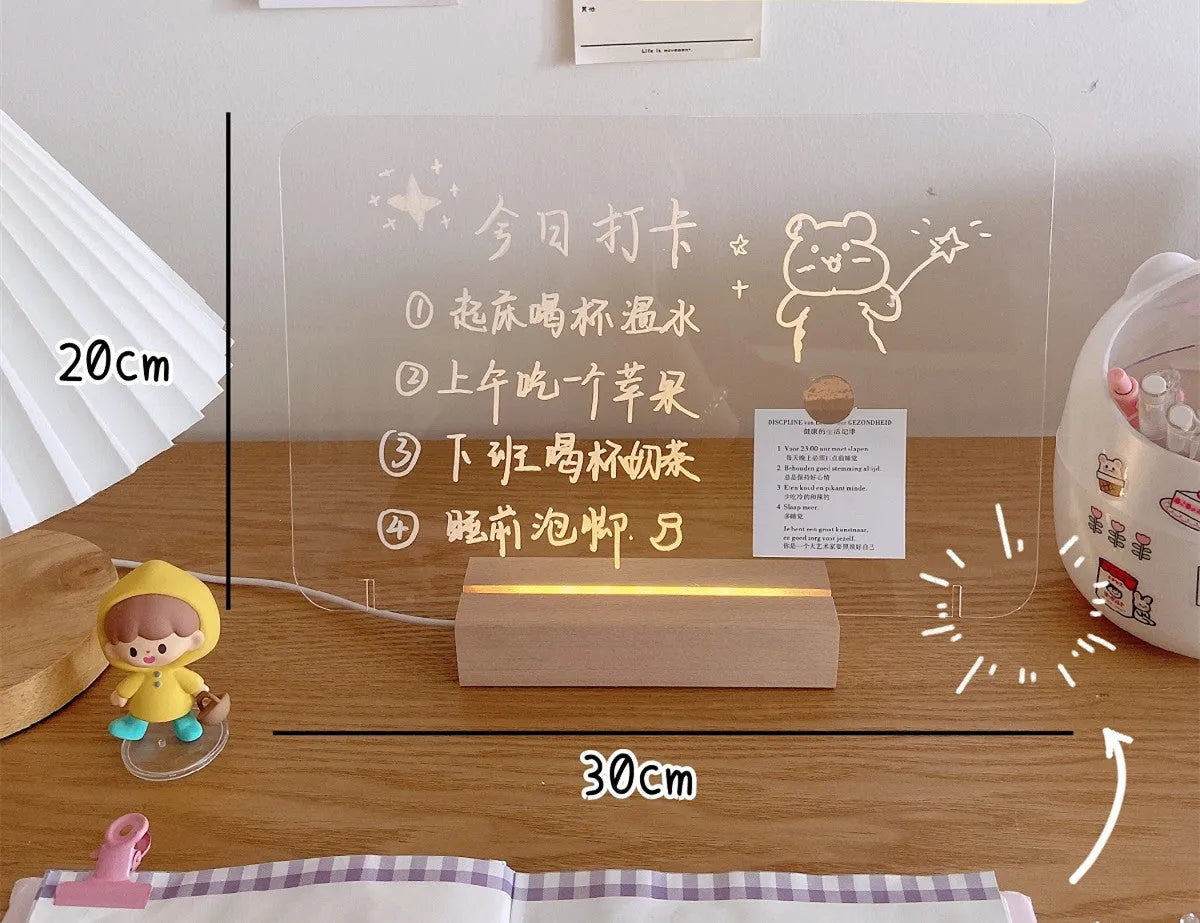 LED bedside atmosphere lamp showing simulation candle and message board style options with lamp holder and erasable pen