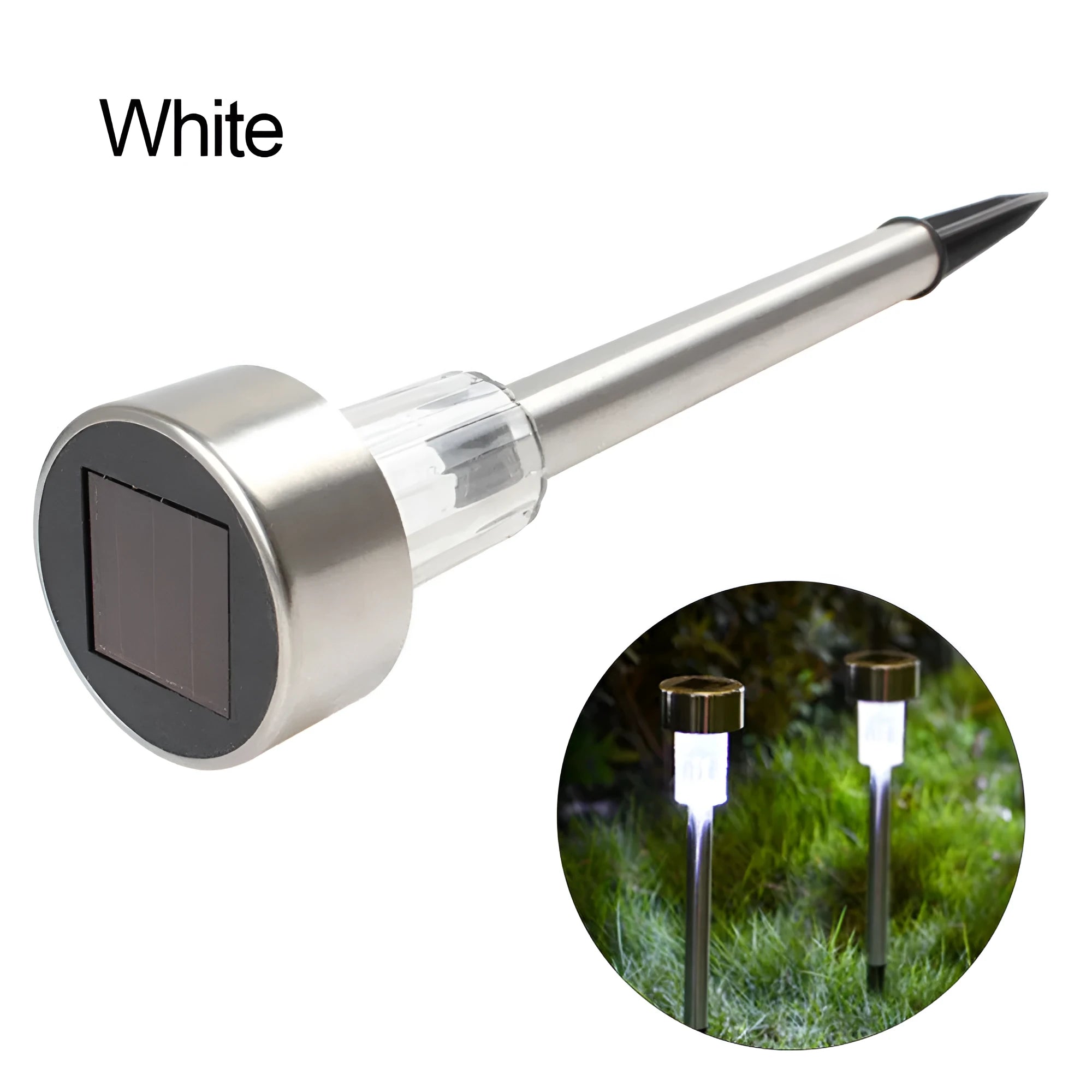 Stainless steel garden landscape light with pastoral design standing 29.5cm tall.