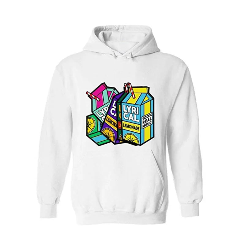 Lyrical Lemonade unisex velvet hoodie with lemon print pattern in black, featuring a front patch pocket