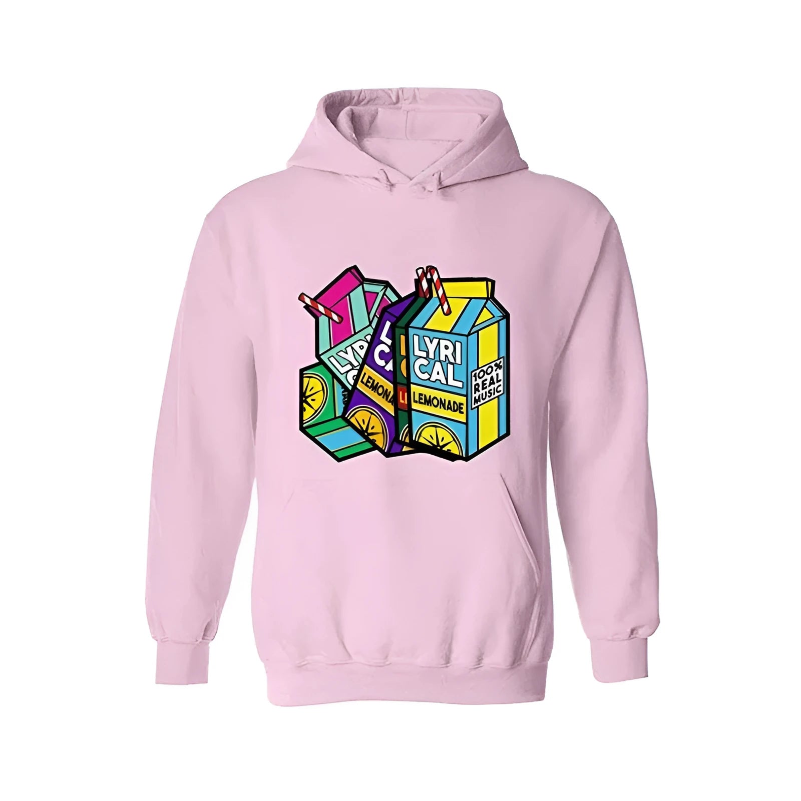 Lyrical Lemonade unisex velvet hoodie with lemon print pattern in black, featuring a front patch pocket