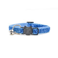 Adjustable cat collar with bell, 21-34cm, one size fits all, shown in eight colours including blue, red, purple and silver