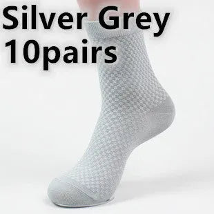 Men's bamboo fibre business socks in five neutral colours showing small square pattern