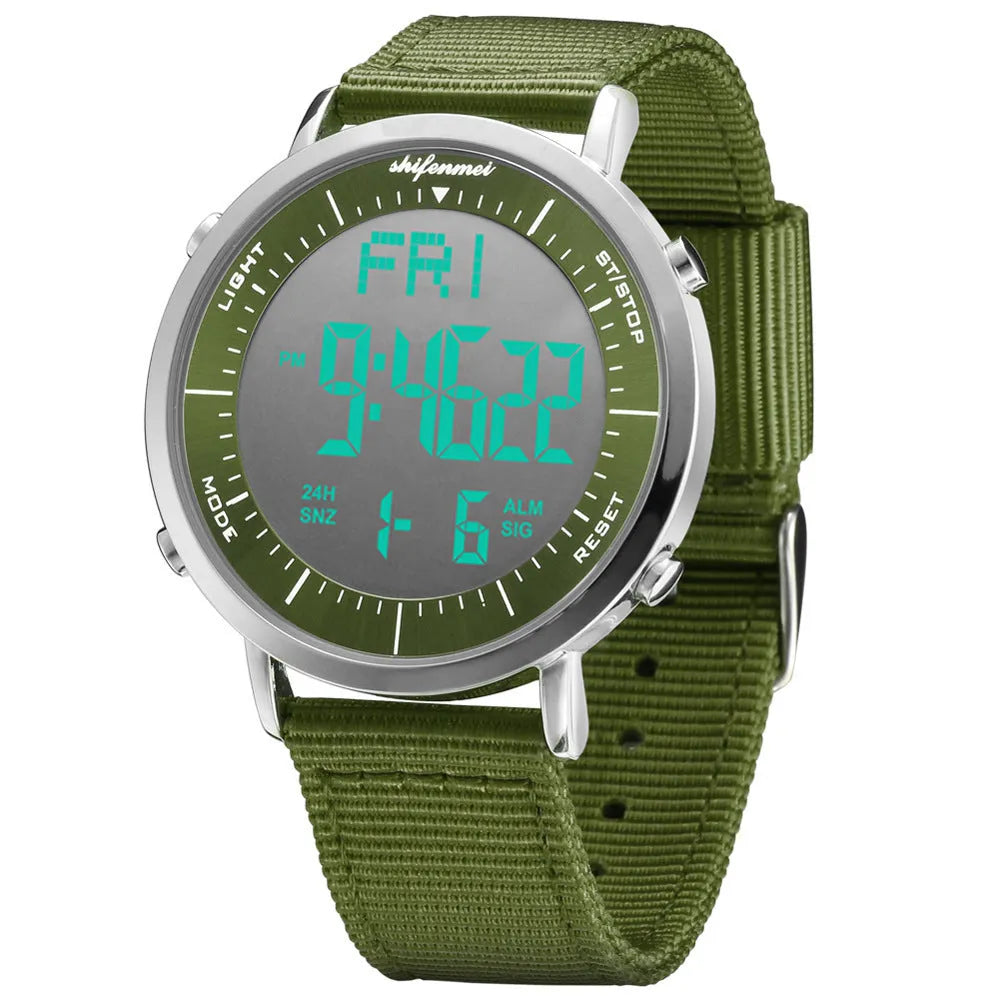 Shifenmei digital sports watch with 10 metre waterproof rating and casual style
