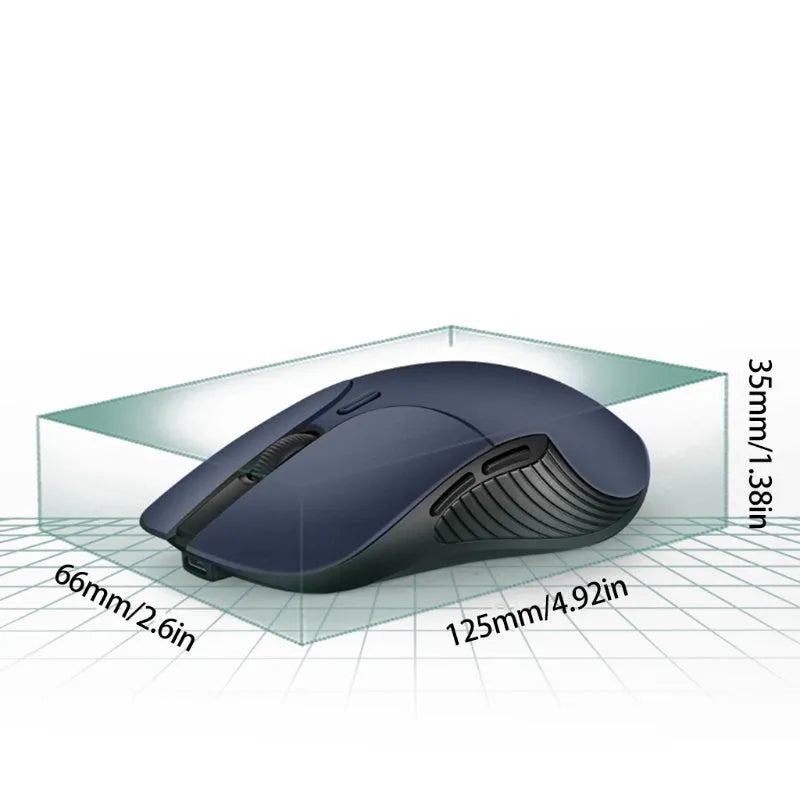 Blue wireless voice translation mouse with voice control button showing dimensions 66x125x35mm