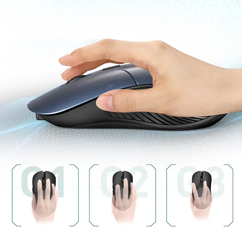 Blue wireless voice translation mouse with voice control button showing dimensions 66x125x35mm
