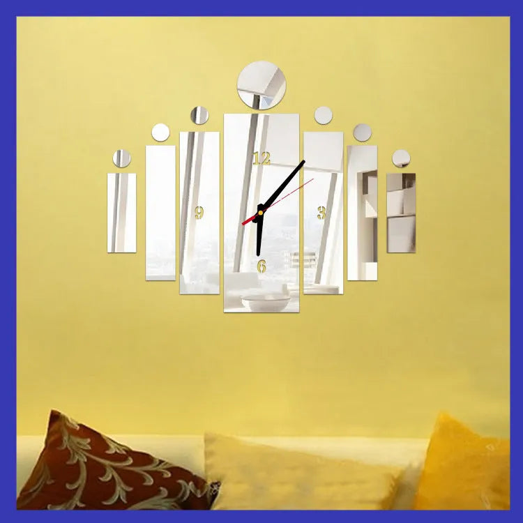 18-inch round acrylic mirror wall clock with gold reflective finish on a light wall