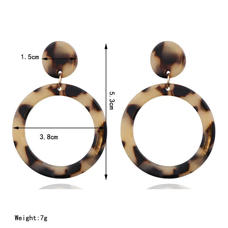 Acrylic acetate plate leopard earring in coffee colour with metal drop design