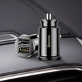 Xiaomi mini car charger with USB port and indicator light in black and white colour options