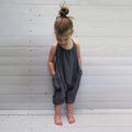 Girls cotton strap romper with harem trousers in grey, black, pink, and dark blue, sizes 80-140cm