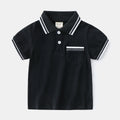 Boys' plain white and black short sleeve cotton polo shirt for summer