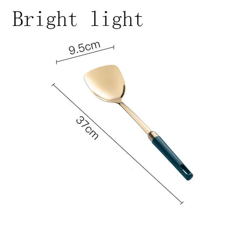 304 stainless steel kitchen utensils set with gold-plated hook frame, mirror polish finish, non-stick design