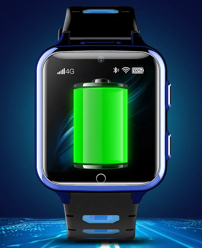 Children's smart watch with a black silicone strap and a 1.54-inch screen displaying a digital interface.