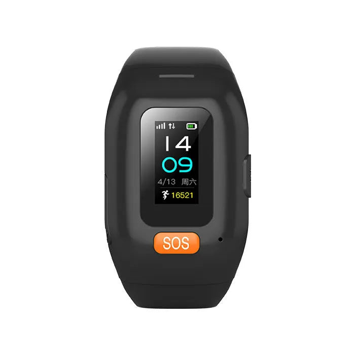 Black elderly positioning bracelet call tracker with wrist strap and 0.96-inch screen
