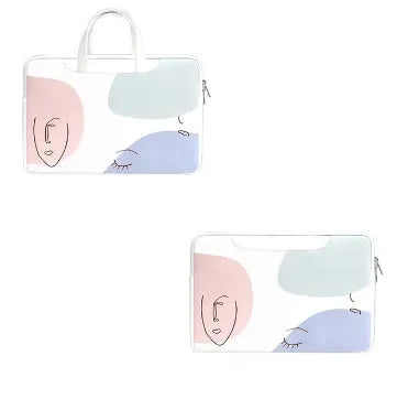 Blue PU leather laptop bag for a 15.6-inch notebook, showing the soft handle and zipper closure.