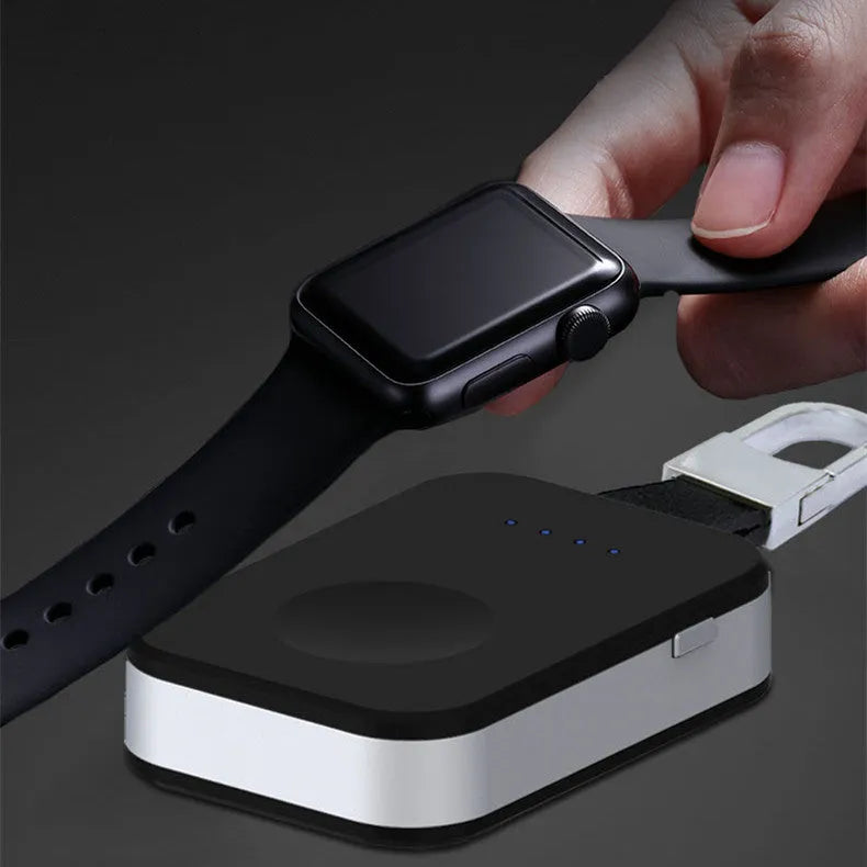 Black Apple Watch portable wireless charger power bank with keychain loop