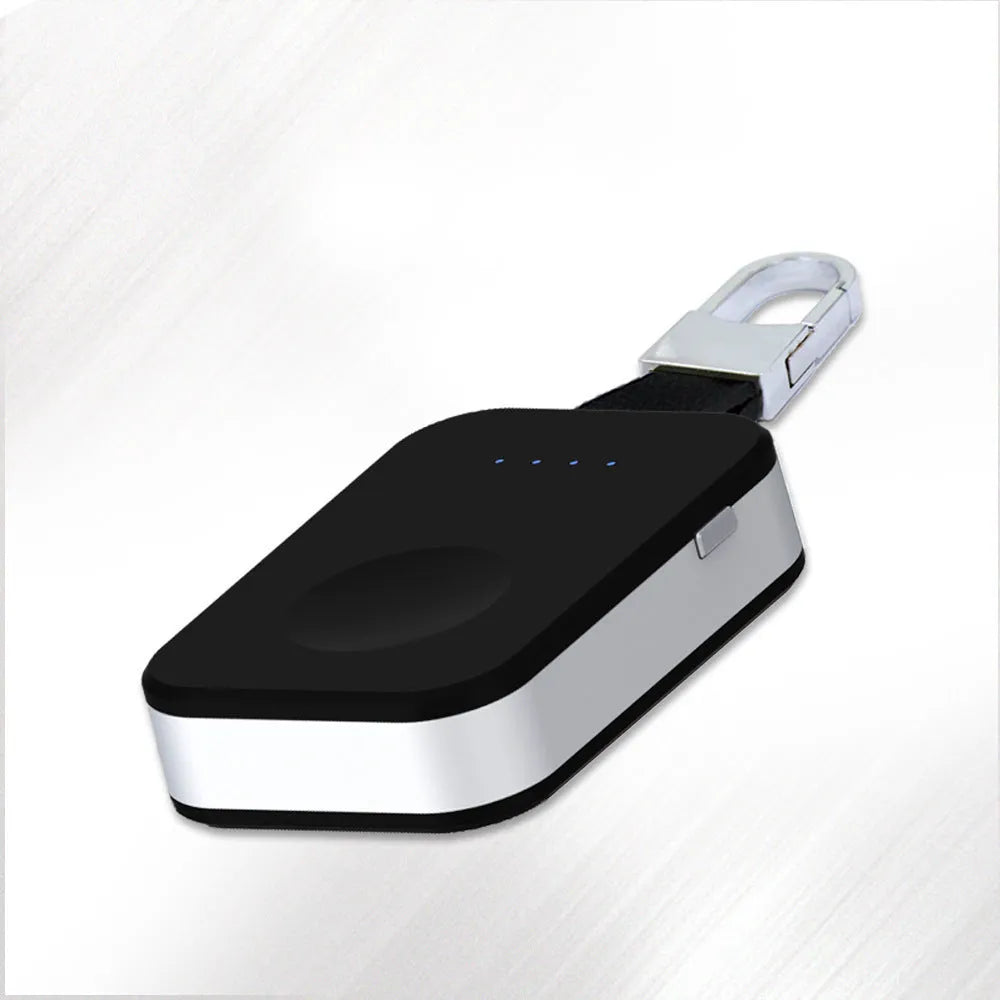 Black Apple Watch portable wireless charger power bank with keychain loop