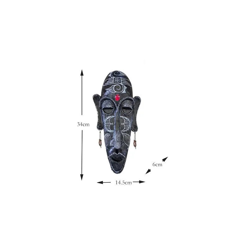 Aqumotic large resin African tribal mask wall decor in black 14 inches tall retro style