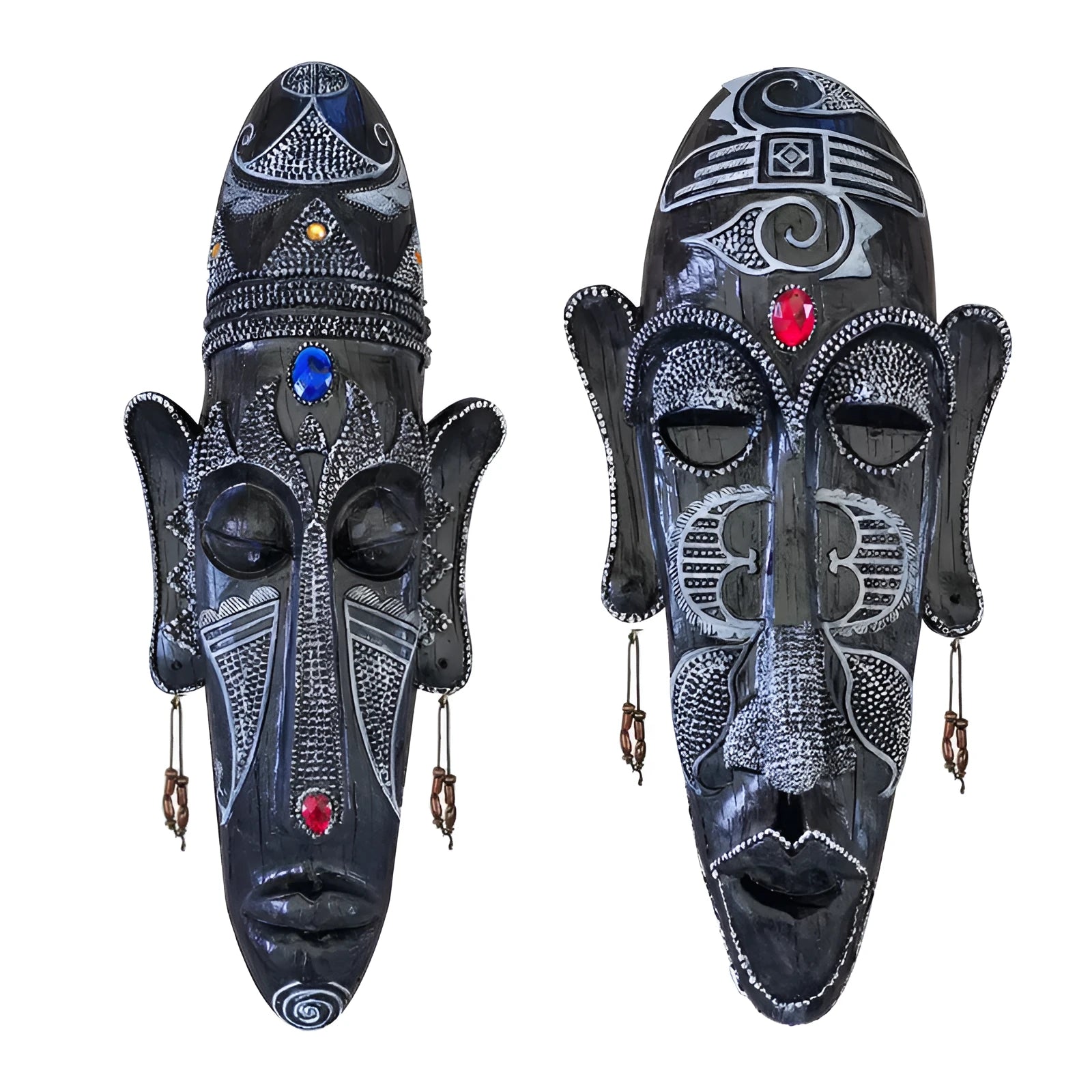 Aqumotic large resin African tribal mask wall decor in black 14 inches tall retro style