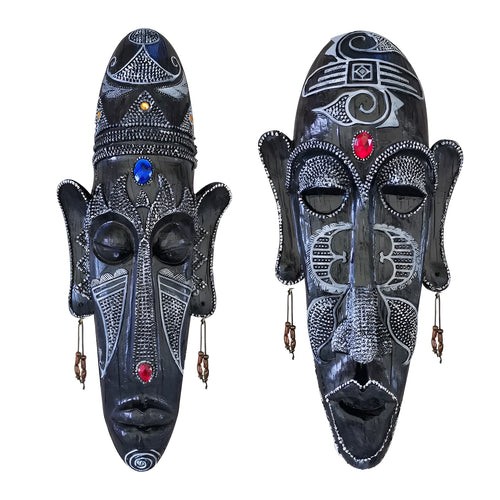 Aqumotic large resin African tribal mask wall decor in black 14 inches tall retro style