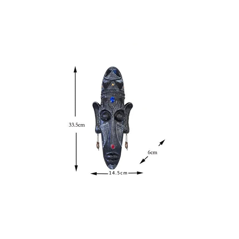 Aqumotic large resin African tribal mask wall decor in black 14 inches tall retro style